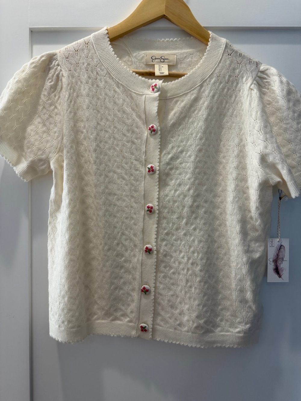 Jessica Simpson Cream Knit Cardigan with Floral Buttons